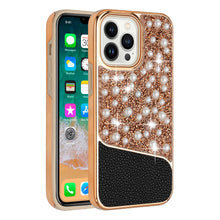 For iPhone 14 PRO Case Bling Faux Rhinestone and Pearl Hybrid Fashion Cover