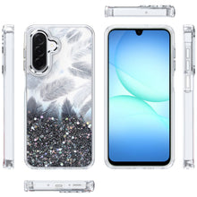For Samsung A17 5G Case Feathers Glitter Epoxy Cute Phone Cover + Tempered Glass
