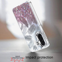 For Samsung A17 5G Case Feathers Glitter Epoxy Cute Phone Cover + Tempered Glass