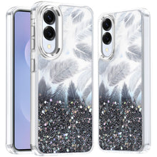 For Samsung S25 Edge Case Feathers Glitter Epoxy Phone Cover + Tempered Glass