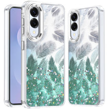 For Samsung S25 Edge Case Feathers Glitter Epoxy Phone Cover + Tempered Glass
