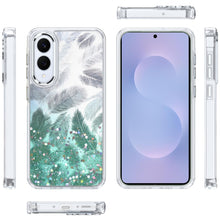 For Samsung S25 Edge Case Feathers Glitter Epoxy Phone Cover + Tempered Glass