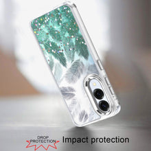 For Samsung S25 Edge Case Feathers Glitter Epoxy Phone Cover + Tempered Glass
