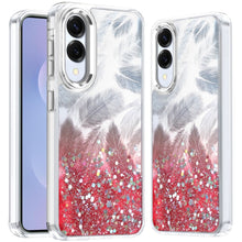 For Samsung S25 Edge Case Feathers Glitter Epoxy Phone Cover + Tempered Glass