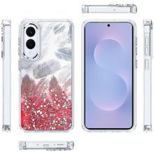 For Samsung S25 Edge Case Feathers Glitter Epoxy Phone Cover + Tempered Glass