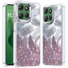 For Moto G Power 2025 Case Feathers Glitter Epoxy Cute Cover + Tempered Glass