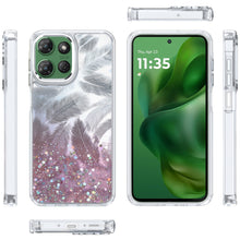 For Moto G Power 2025 Case Feathers Glitter Epoxy Cute Cover + Tempered Glass