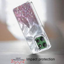 For Moto G Power 2025 Case Feathers Glitter Epoxy Cute Cover + Tempered Glass
