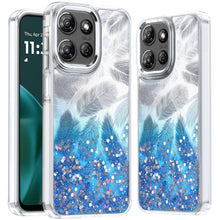 For Moto G Stylus 2025 Case Feathers Glitter Epoxy Phone Cover + Tempered Glass