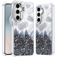 For Samsung S25 FE Case Feathers Glitter Epoxy Cute Phone Cover + Tempered Glass