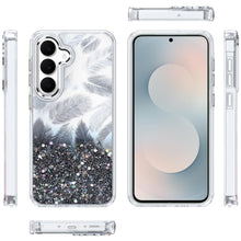 For Samsung S25 FE Case Feathers Glitter Epoxy Cute Phone Cover + Tempered Glass