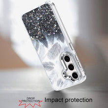 For Samsung S25 FE Case Feathers Glitter Epoxy Cute Phone Cover + Tempered Glass