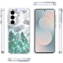 For Samsung S25 FE Case Feathers Glitter Epoxy Cute Phone Cover + Tempered Glass