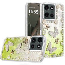 For Motorola Edge 2025 Case Floral and Faux Pearl Trim with 3D Bling Charms