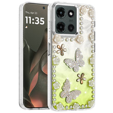 For Motorola Edge 2025 Case Floral and Faux Pearl Trim with 3D Bling Charms