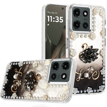 For Motorola Edge 2025 Case Floral and Faux Pearl Trim with 3D Bling Charms
