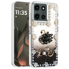 For Motorola Edge 2025 Case Floral and Faux Pearl Trim with 3D Bling Charms
