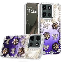 For Motorola Edge 2025 Case Floral and Faux Pearl Trim with 3D Bling Charms