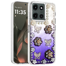 For Motorola Edge 2025 Case Floral and Faux Pearl Trim with 3D Bling Charms