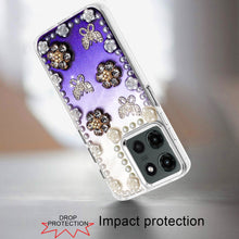 For Motorola Edge 2025 Case Floral and Faux Pearl Trim with 3D Bling Charms