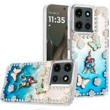 For Motorola Edge 2025 Case Floral and Faux Pearl Trim with 3D Bling Charms