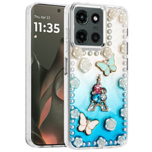 For Motorola Edge 2025 Case Floral and Faux Pearl Trim with 3D Bling Charms