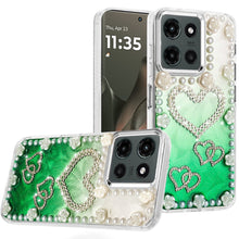 For Motorola Edge 2025 Case Floral and Faux Pearl Trim with 3D Bling Charms