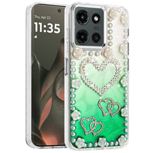For Motorola Edge 2025 Case Floral and Faux Pearl Trim with 3D Bling Charms