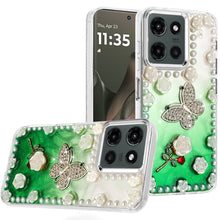 For Motorola Edge 2025 Case Floral and Faux Pearl Trim with 3D Bling Charms