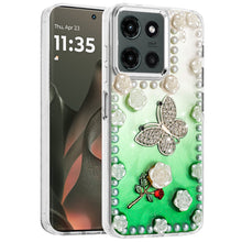 For Motorola Edge 2025 Case Floral and Faux Pearl Trim with 3D Bling Charms