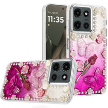 For Motorola Edge 2025 Case Floral and Faux Pearl Trim with 3D Bling Charms