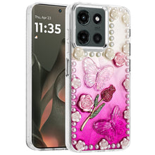 For Motorola Edge 2025 Case Floral and Faux Pearl Trim with 3D Bling Charms
