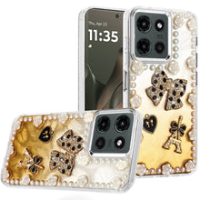 For Motorola Edge 2025 Case Floral and Faux Pearl Trim with 3D Bling Charms