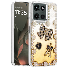 For Motorola Edge 2025 Case Floral and Faux Pearl Trim with 3D Bling Charms