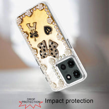 For Motorola Edge 2025 Case Floral and Faux Pearl Trim with 3D Bling Charms