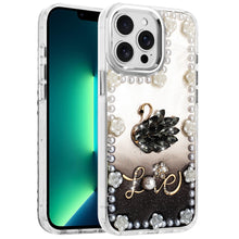 For iPhone 13 Pro Max Case Floral and Faux Pearl Trim with 3D Charms Bling Cover