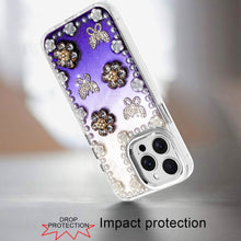 For iPhone 13 Pro Max Case Floral and Faux Pearl Trim with 3D Charms Bling Cover