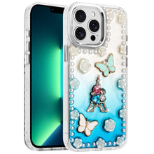 For iPhone 13 Pro Max Case Floral and Faux Pearl Trim with 3D Charms Bling Cover