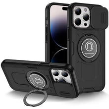 For iPhone 14 PRO MAX 6.7 in. Case Sliding Lens Cover Metal Rotating Ring Stand