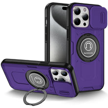 For iPhone 15 Pro Max Case Sliding Lens Cover Metal Ring Stand +2 Tempered Glass