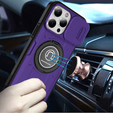 For iPhone 15 Pro Max Case Sliding Lens Cover Metal Ring Stand +2 Tempered Glass