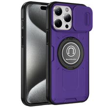 For iPhone 15 Pro Max Case Sliding Lens Cover Metal Ring Stand +2 Tempered Glass