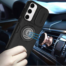 For Samsung S25+/S24+ Case Sliding Lens Cover Metal Ring Stand + Tempered Glass