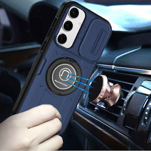 For Samsung S25+/S24+ Case Sliding Lens Cover Metal Ring Stand + Tempered Glass