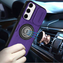 For Samsung S25+/S24+ Case Sliding Lens Cover Metal Ring Stand + Tempered Glass