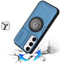 For Samsung S25+/S24+ Case Sliding Lens Cover Metal Ring Stand + Tempered Glass