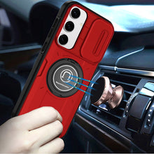 For Samsung S25+/S24+ Case Sliding Lens Cover Metal Ring Stand + Tempered Glass