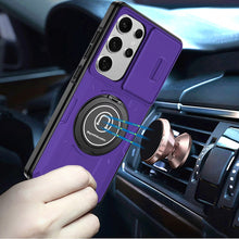 For Samsung S25 Ultra Case Sliding Lens Cover Metal Ring Stand + Tempered Glass