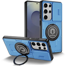 For Samsung S25 Ultra Case Sliding Lens Cover Metal Ring Stand + Tempered Glass