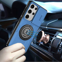 For Samsung S25 Ultra Case Sliding Lens Cover Metal Ring Stand + Tempered Glass